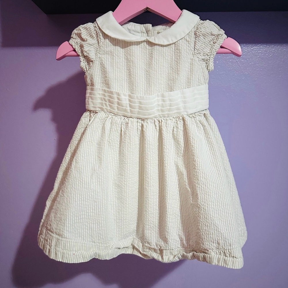 Hope & Henry GOTS CERTIFIED Organic Seersucker Peter Pan Collar Dress 6-12M